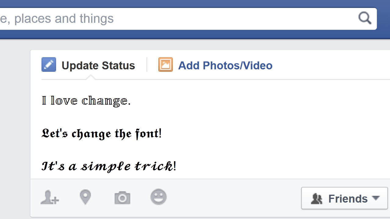Publicación de Facebook con letras editadas Publicación de Facebook con letras editadas