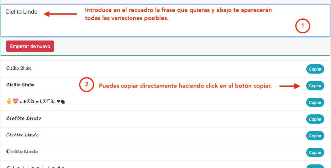 Introducir texto en el conversor de fuentes
