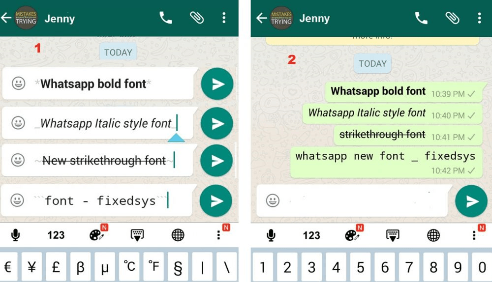 Ejemplo de fuentes bonitas en WhatsApp Ejemplo de fuentes bonitas en WhatsApp